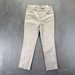 Chico's DefineMe Denim Jeans Womens 10 Beige Cotton Straight Leg Ankle Stretch